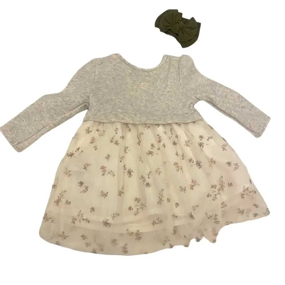 Baby B'Gosh Baby Girl Long Sleeve Dress 12 Month with green headband